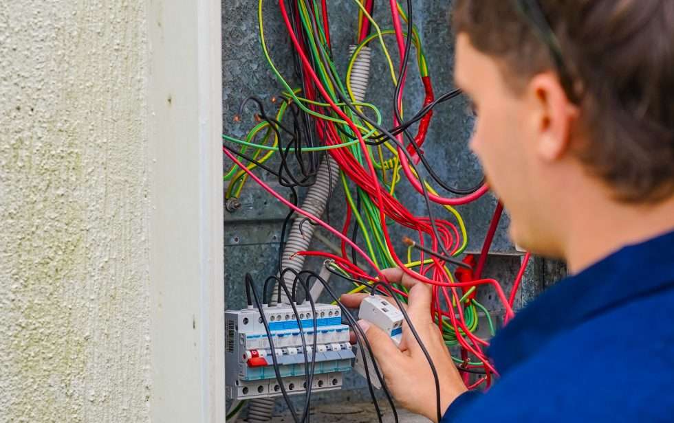 Electrician assessing an electrical installation